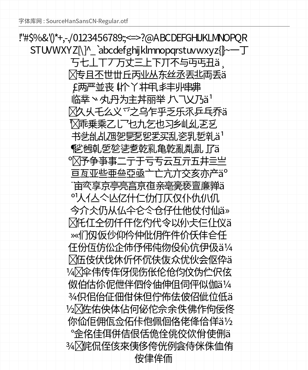 SourceHanSansCN-Regular - 完整字符集预览