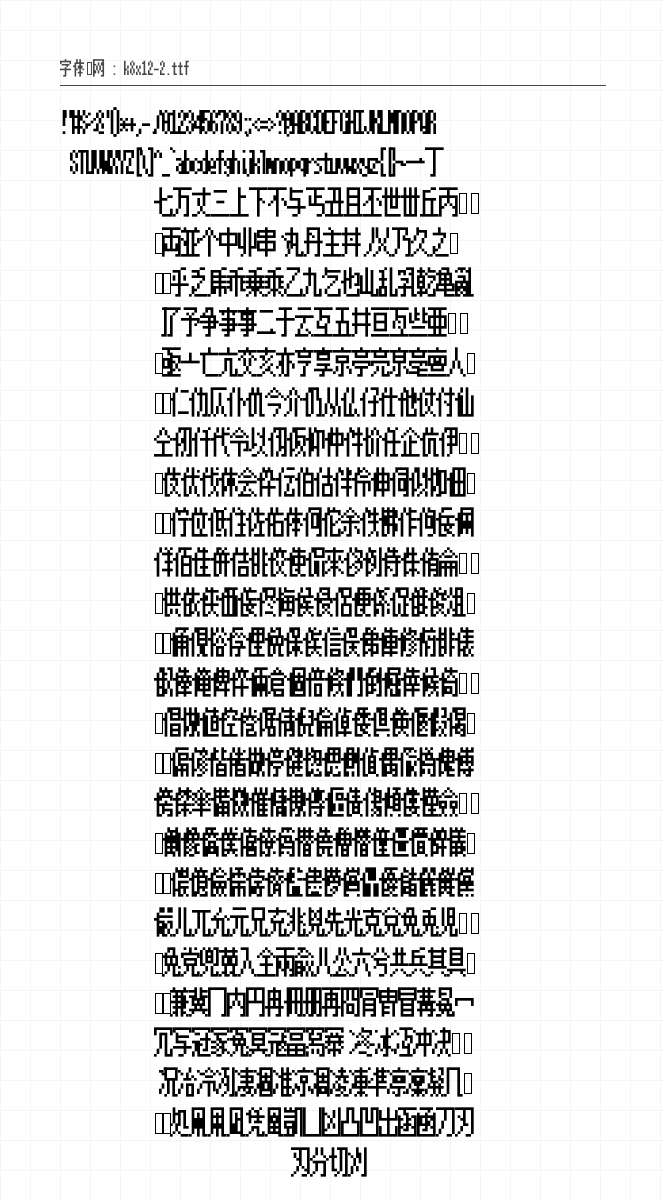 K8x12像素体 - 完整字符集预览