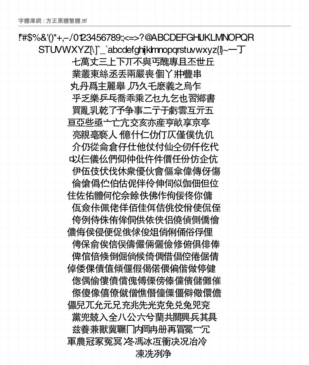 方正黑体繁体 字符集预览