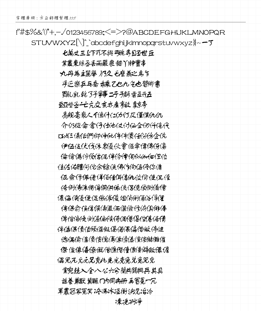 方正舒体繁体 - 完整字符集预览