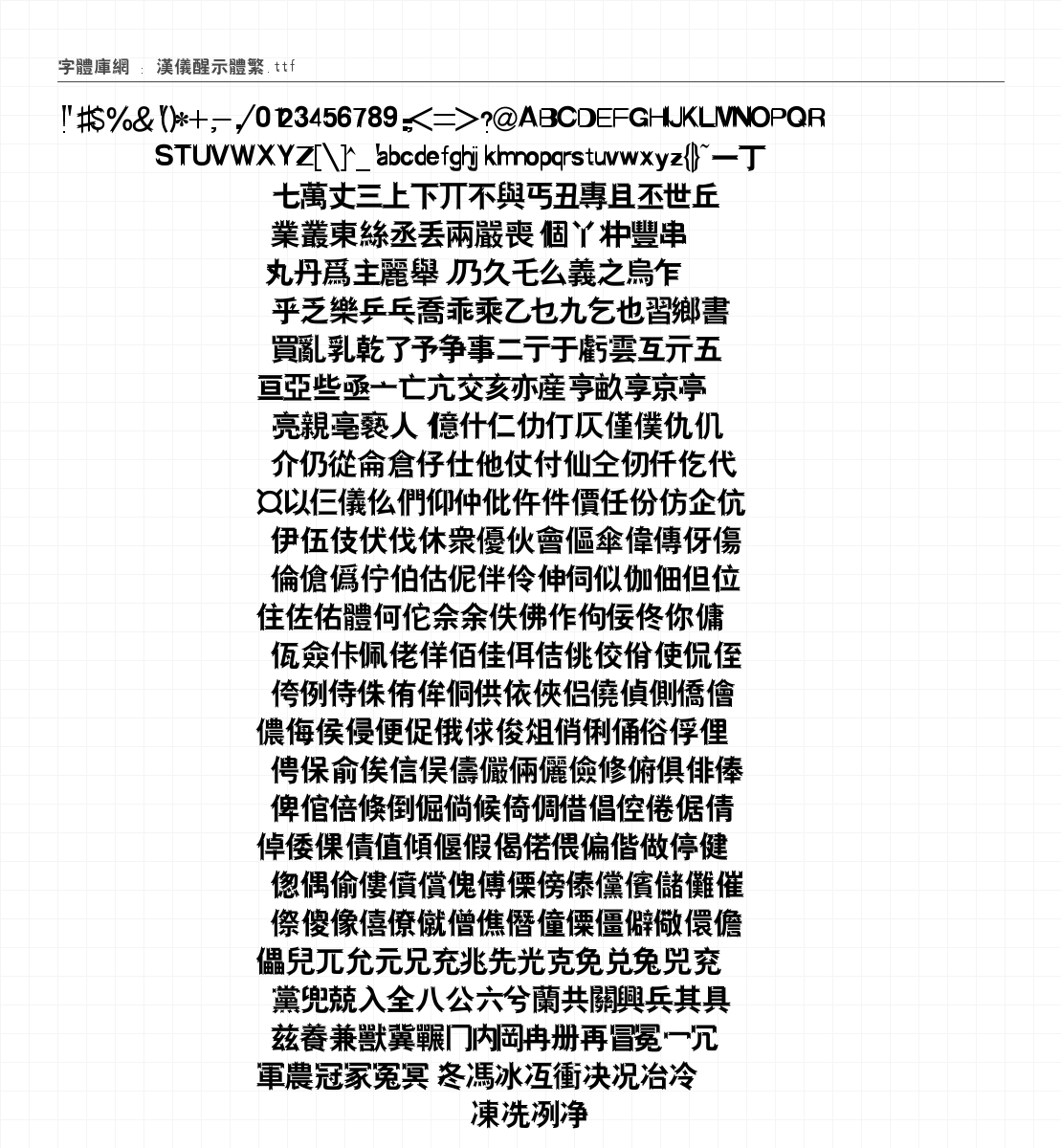 汉仪醒示体繁 字符集预览