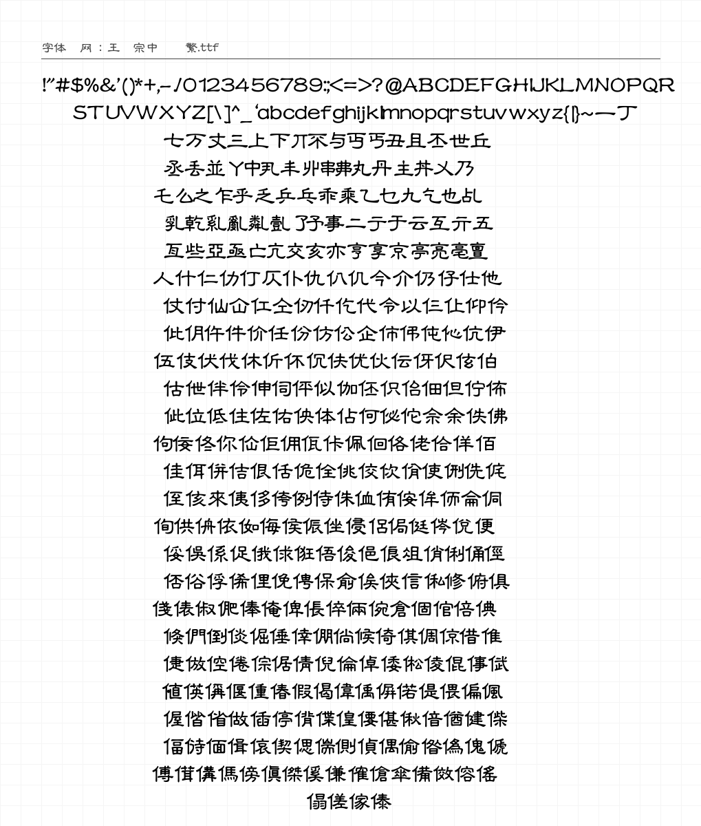 王汉宗中隶书繁 字符集预览