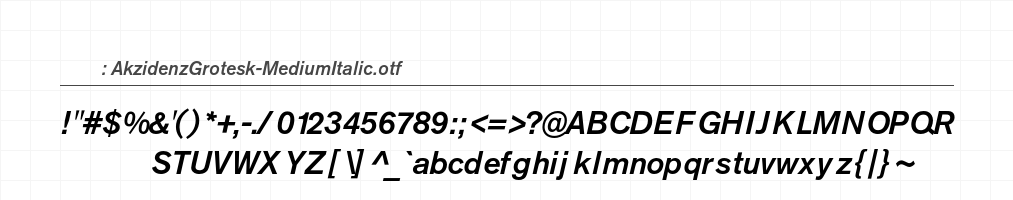 AkzidenzGrotesk-MediumItalic 字符集预览