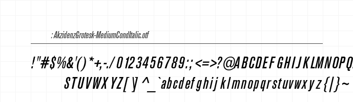 AkzidenzGrotesk-MediumCondItalic 字符集预览
