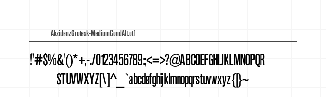 AkzidenzGrotesk-MediumCondAlt 字符集预览