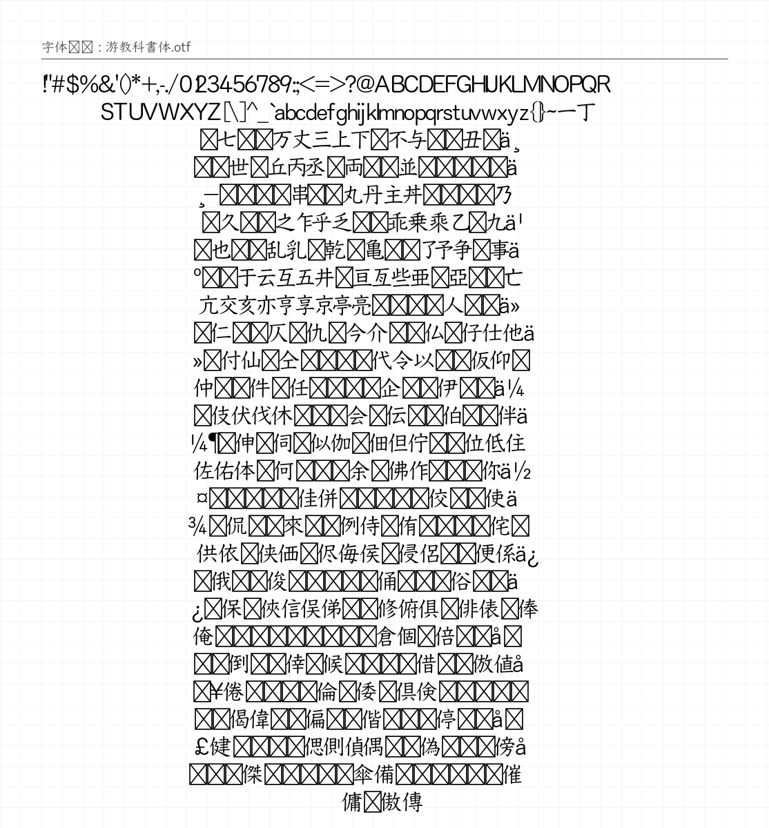 游教科書体 - 完整字符集预览