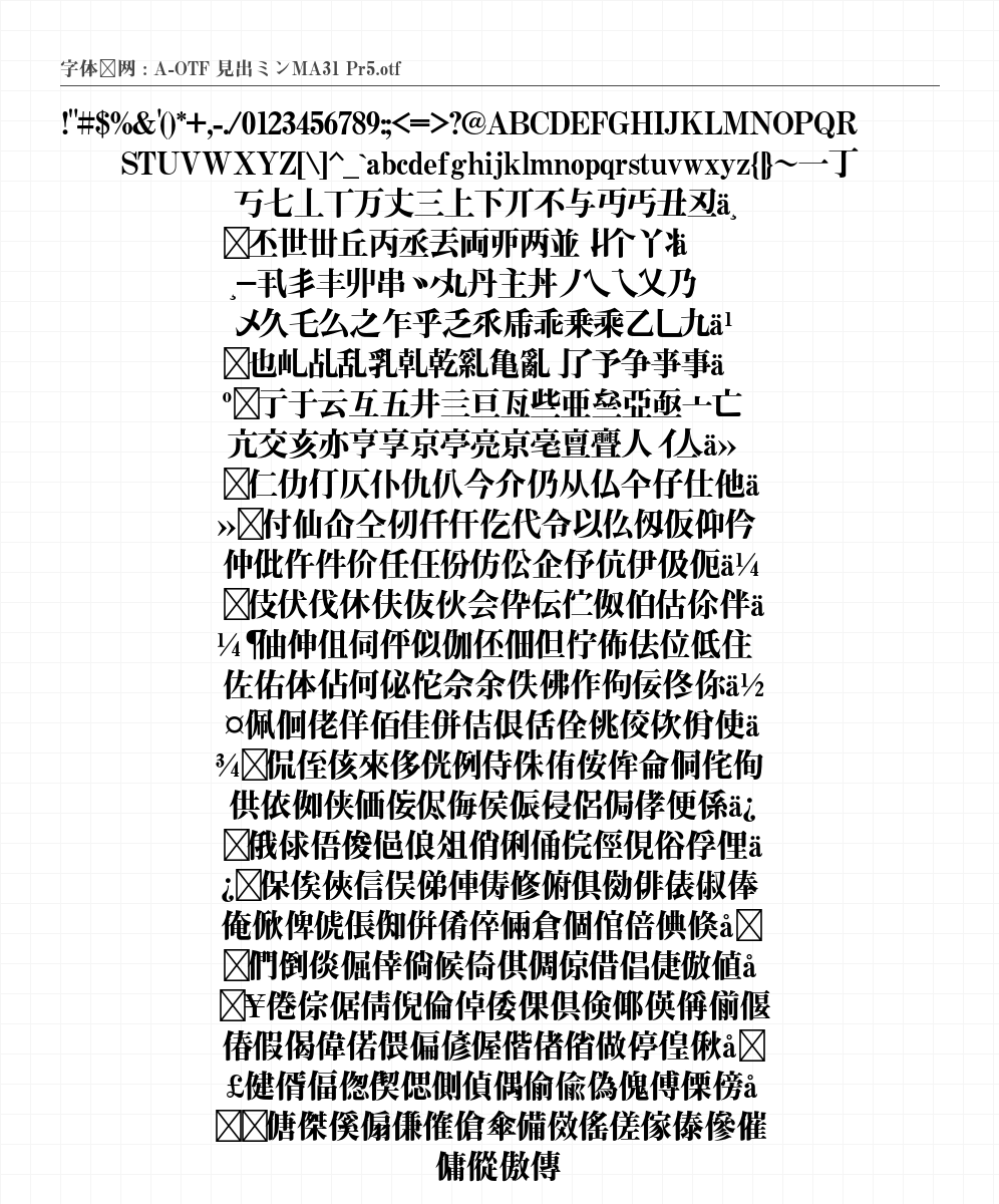 A-OTF 見出ミンMA31 Pr5 - 完整字符集预览