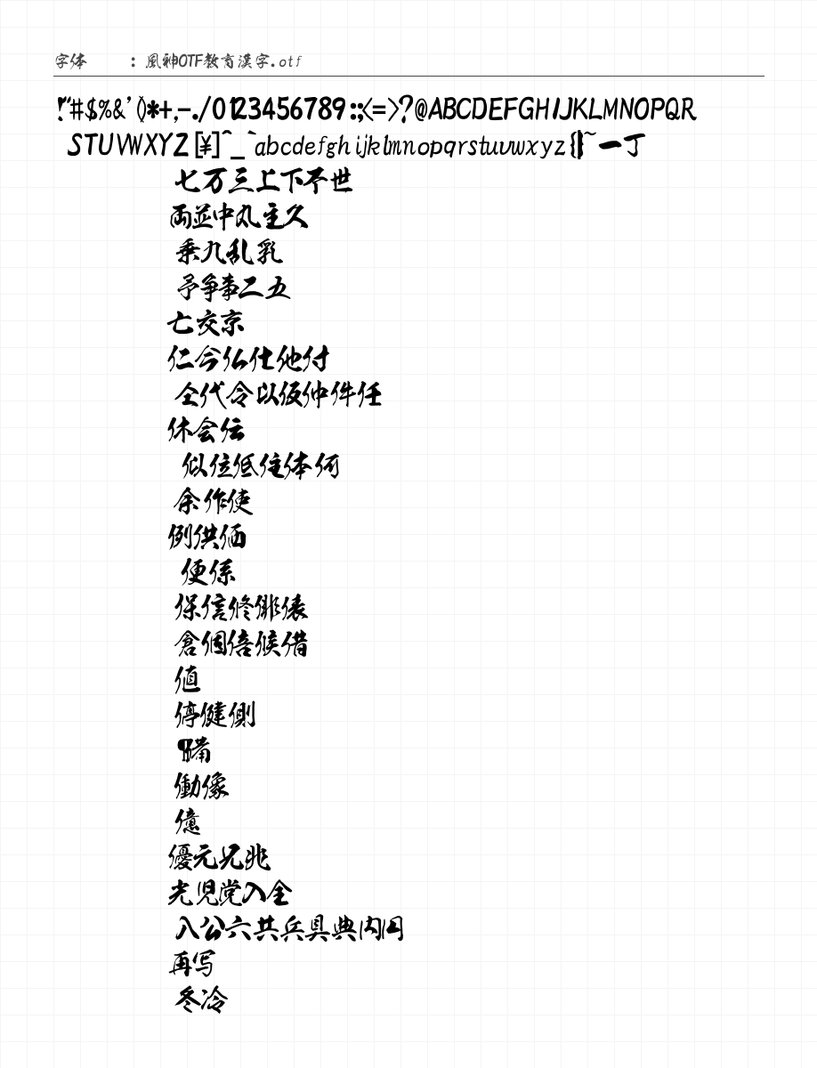 風神OTF教育漢字 字符集预览