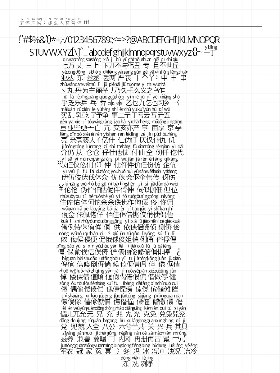 那么大拼音体 字符集预览