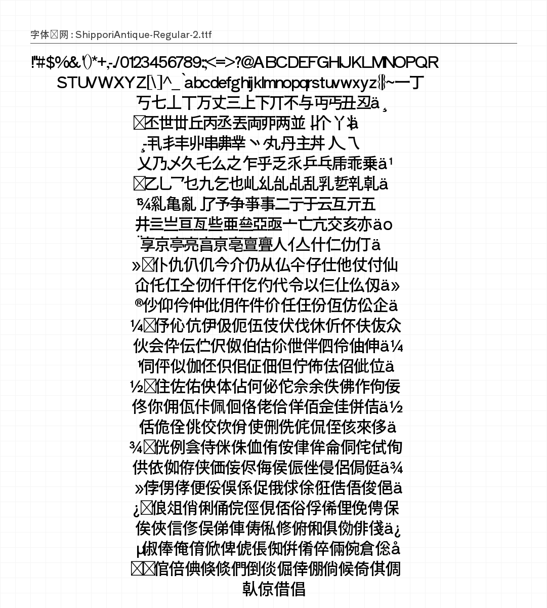 Shippori Antique 漫画风 - 完整字符集预览