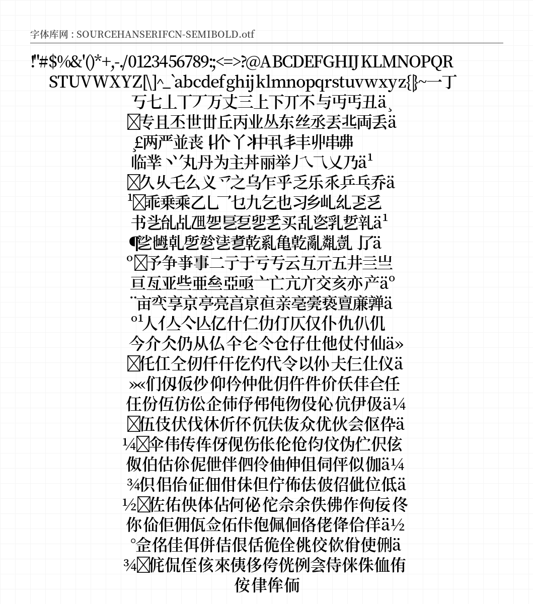 SOURCEHANSERIFCN-SEMIBOLD - 完整字符集预览
