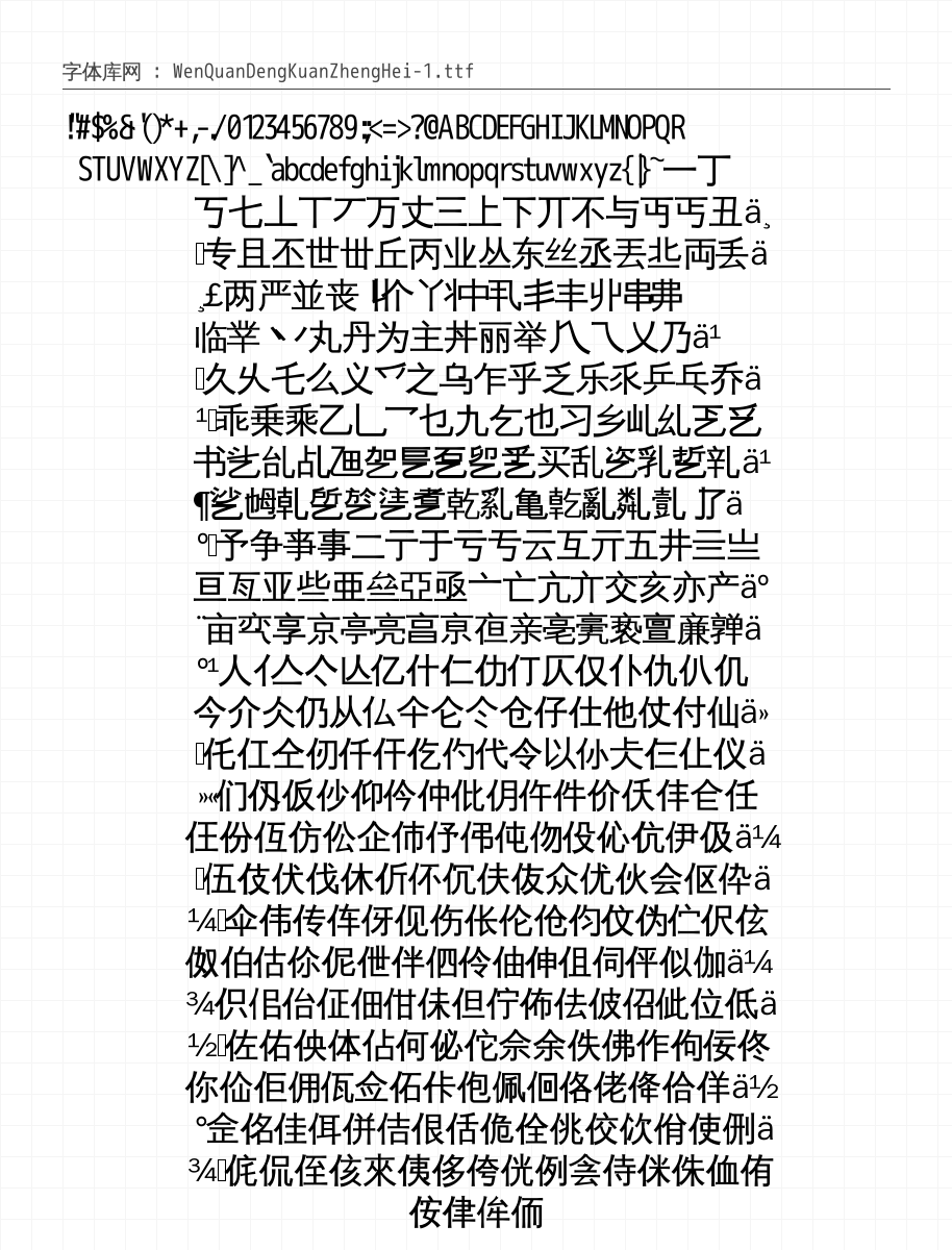 文泉驿等宽正黑 字符集预览