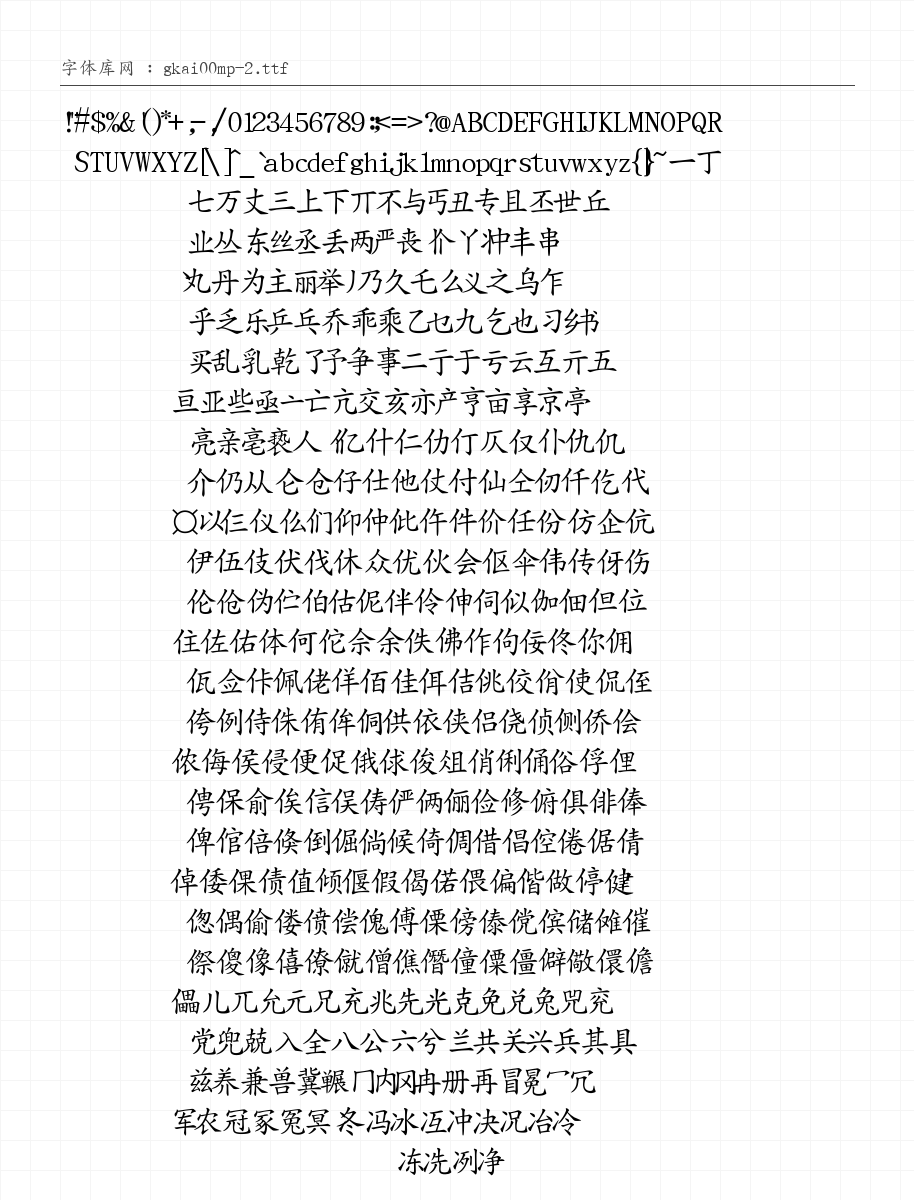 文鼎PL简中楷 字符集预览