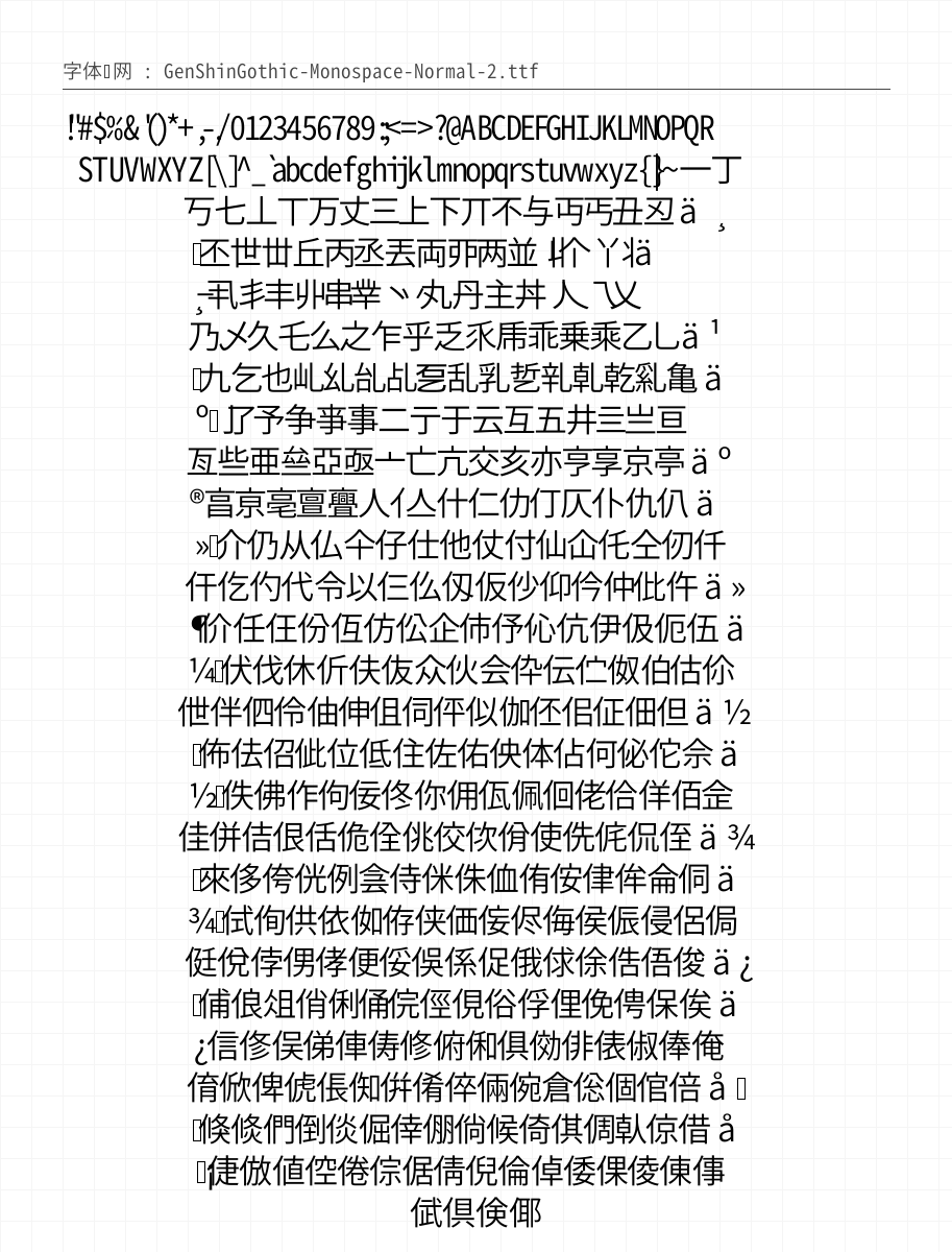 思源真黑等宽版 Normal 字符集预览