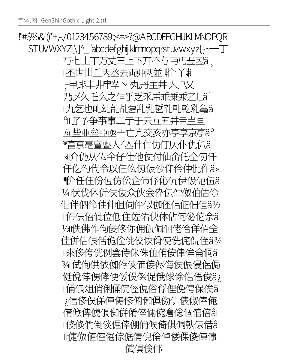 思源真黑 Light 字符集预览
