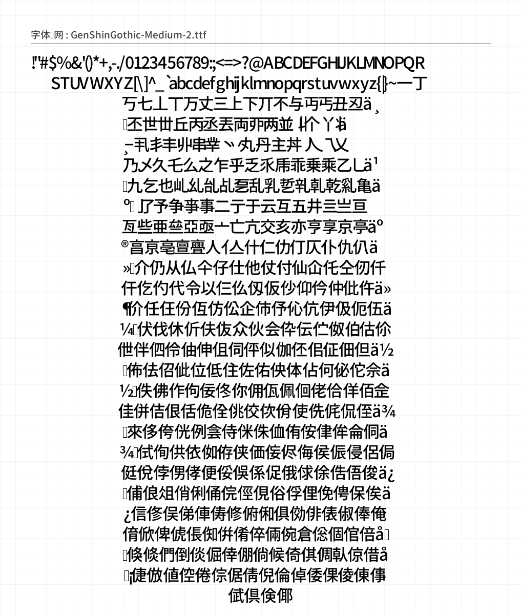 思源真黑 Medium 字符集预览