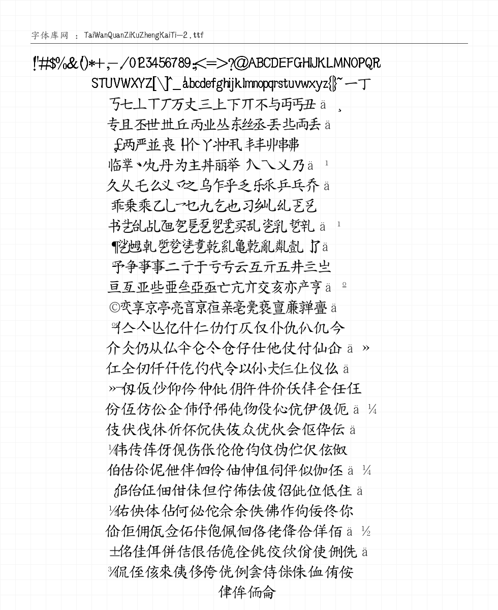 全字库正楷体 字符集预览